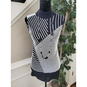 Dana Buchman Womens Black White Cotton Striped Mock Neck Top Blouse Size Large